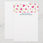 Cute roze en Green Tumbling Hearts Pattern Briefpapier (Voorkant / Achterkant)
