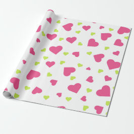 Cute roze en Green Tumbling Hearts Pattern Cadeaupapier