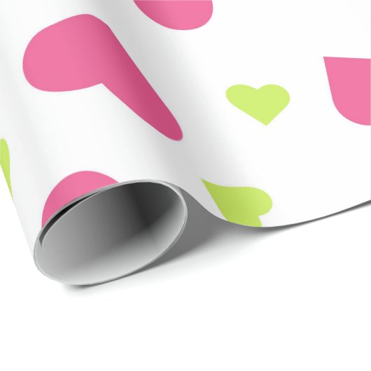 Cute roze en Green Tumbling Hearts Pattern Cadeaupapier (Rol Hoek)