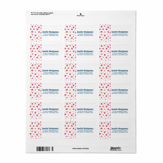 Cute roze en Green Tumbling Hearts Pattern Etiket (Full Sheet)