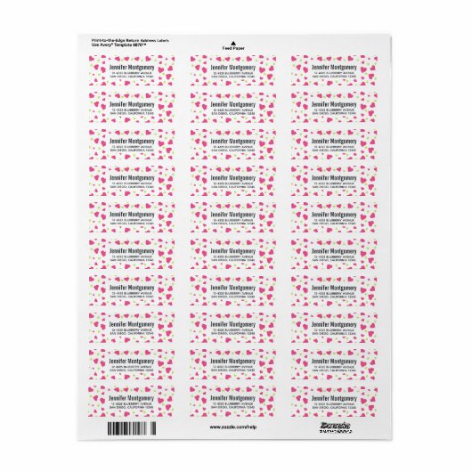 Cute roze en Green Tumbling Hearts Pattern Etiket (Full Sheet)
