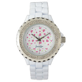 Cute roze en Green Tumbling Hearts Pattern Horloge