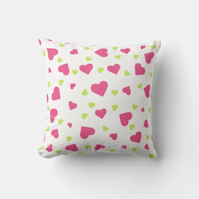 Cute roze en Green Tumbling Hearts Pattern Kussen (Voorkant)