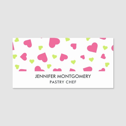 Cute roze en Green Tumbling Hearts Pattern Naamplaatje (Voorkant)