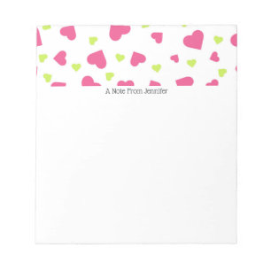 Cute roze en Green Tumbling Hearts Pattern Notitieblok