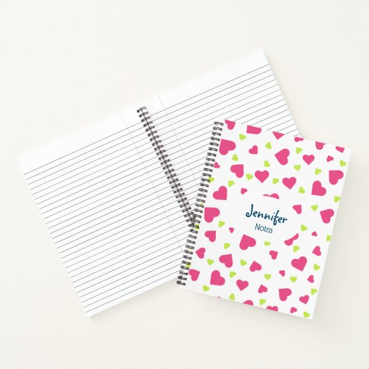 Cute roze en Green Tumbling Hearts Pattern Notitieboek (Binnen)