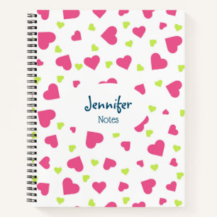 Cute roze en Green Tumbling Hearts Pattern Notitieboek