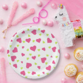 Cute roze en Green Tumbling Hearts Pattern Papieren Bordje (Feest)