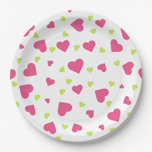 Cute roze en Green Tumbling Hearts Pattern Papieren Bordje (Voorkant)