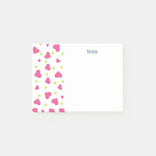 Cute roze en Green Tumbling Hearts Pattern Post-it® Notes (Voorkant)
