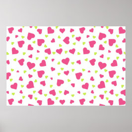 Cute roze en Green Tumbling Hearts Pattern Poster