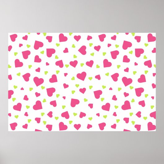 Cute roze en Green Tumbling Hearts Pattern Poster (Voorkant)