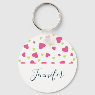 Cute roze en Green Tumbling Hearts Pattern Sleutelhanger