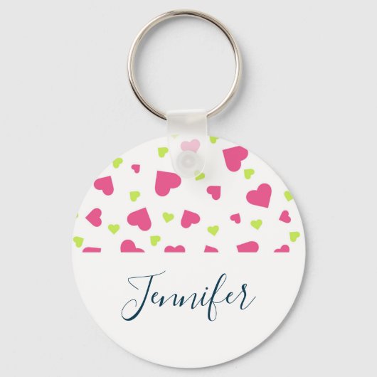Cute roze en Green Tumbling Hearts Pattern Sleutelhanger (Voorkant)