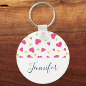 Cute roze en Green Tumbling Hearts Pattern Sleutelhanger (Voorkant)