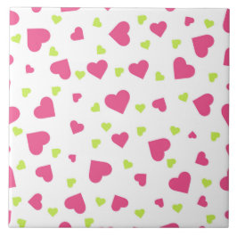 Cute roze en Green Tumbling Hearts Pattern Tegeltje