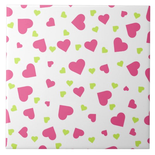 Cute roze en Green Tumbling Hearts Pattern Tegeltje (Voorkant)