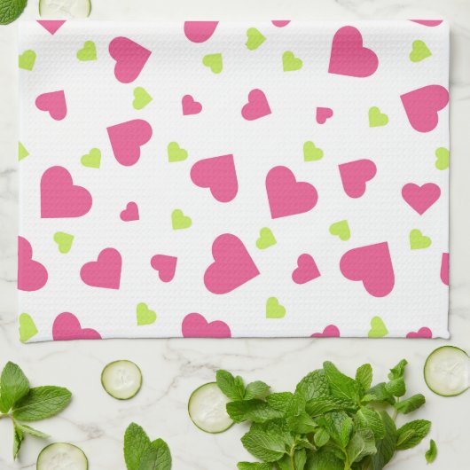 Cute roze en Green Tumbling Hearts Pattern Theedoek (Gevouwen)