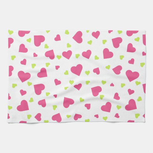 Cute roze en Green Tumbling Hearts Pattern Theedoek (Horizontaal)