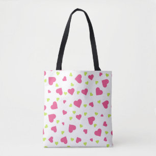 Cute roze en Green Tumbling Hearts Pattern Tote Bag