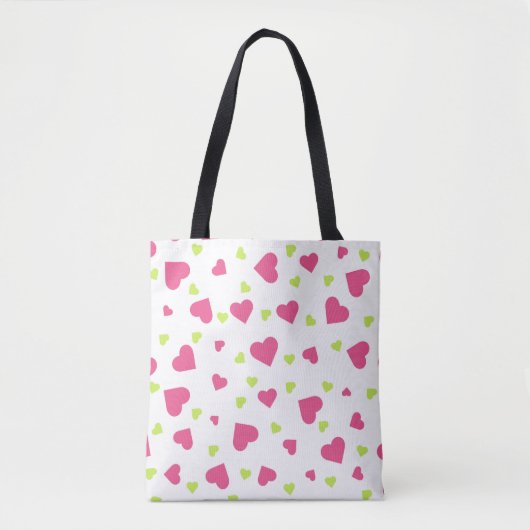 Cute roze en Green Tumbling Hearts Pattern Tote Bag (Voorkant)