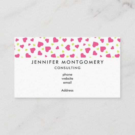 Cute roze en Green Tumbling Hearts Pattern Visitekaartje (Achterkant)