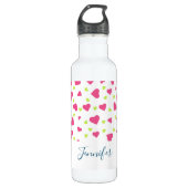 Cute roze en Green Tumbling Hearts Pattern Waterfles (Voorkant)
