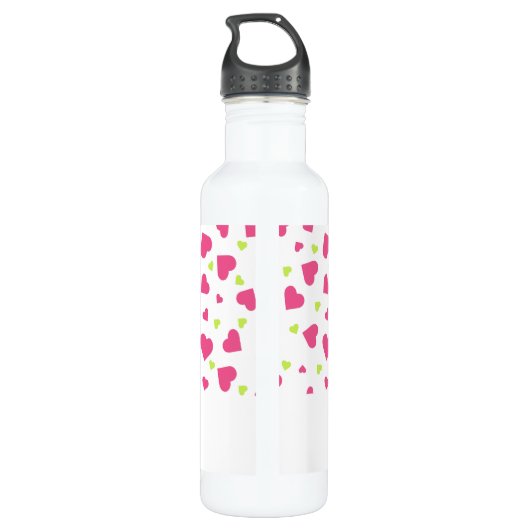 Cute roze en Green Tumbling Hearts Pattern Waterfles (Achterkant)