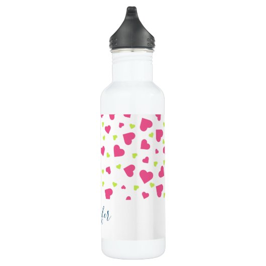 Cute roze en Green Tumbling Hearts Pattern Waterfles (Rechts)
