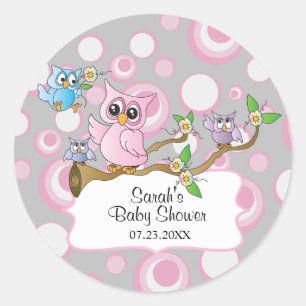 Cute roze en Grey Owl Baby Ronde Sticker