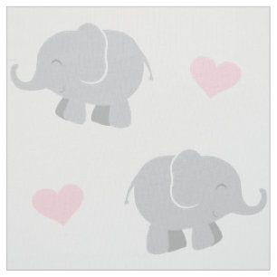 Cute Roze en Grijze Olifanten en Hartjes Patroon Stof