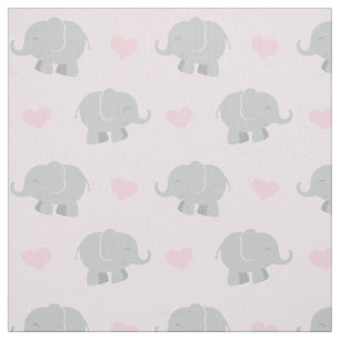 Cute Roze en Grijze Olifanten en Hartjes Patroon Stof