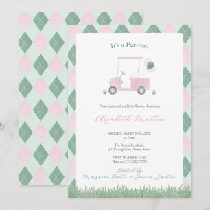 Cute Roze En Groene Golf Thema Baby Meisje Shower Kaart