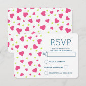 Cute Roze en Groene Hartjes Patroon RSVP Kaartje (Voorkant / Achterkant)
