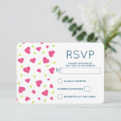 Cute Roze en Groene Hartjes Patroon RSVP Kaartje (Staand voorkant)