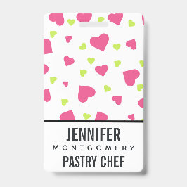 Cute Roze en Groene Tuimelende Hartjes Patroon Badge