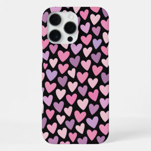 Cute Roze en Lavendel Harten op Zwart iPhone 16 Pro Max Hoesje