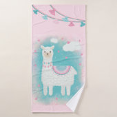 Cute roze en mint lama badhanddoek (Badhanddoek)