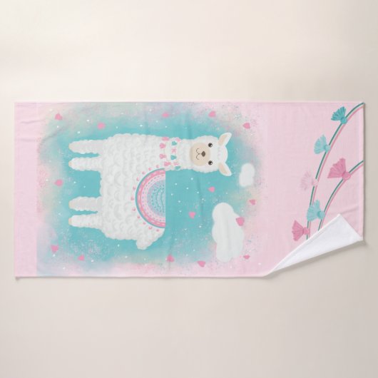 Cute roze en mint lama badhanddoek (Badhanddoek)