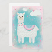 Cute roze en mint lama feestdagenkaart (Voorkant / Achterkant)
