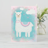 Cute roze en mint lama feestdagenkaart (Staand voorkant)