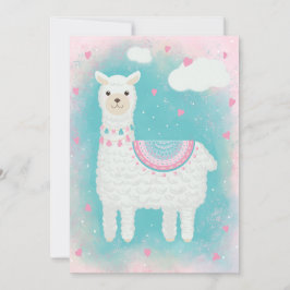 Cute roze en mint lama feestdagenkaart