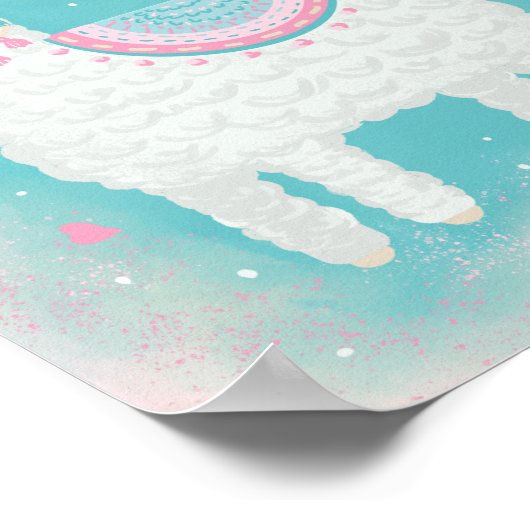 Cute roze en mint lama poster (Hoek)