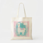 Cute roze en mint lama tote bag (Voorkant)