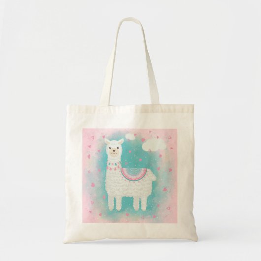 Cute roze en mint lama tote bag (Voorkant)