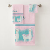 Cute roze en mint lamapatroon bad handdoek (Insitu)