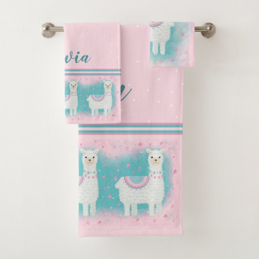 Cute roze en mint lamapatroon bad handdoek (Insitu)