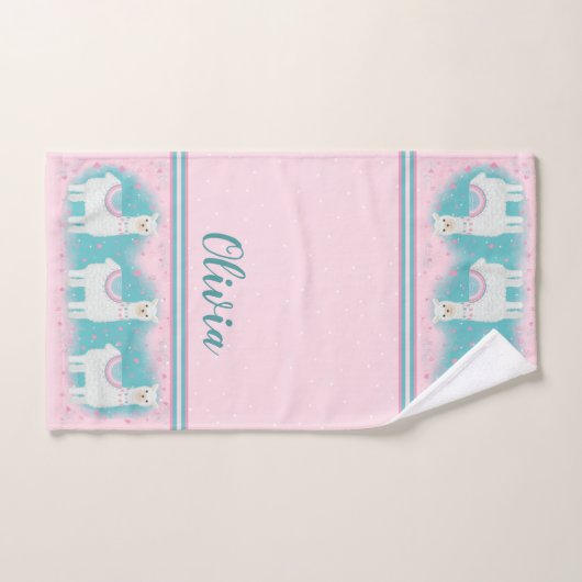 Cute roze en mint lamapatroon bad handdoek (Handdoek)