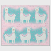 Cute roze en mint lamapatroon cadeaupapier (Vlak)