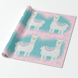 Cute roze en mint lamapatroon cadeaupapier